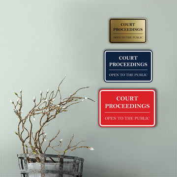 Signs ByLITA Classic Framed Court Proceedings Open to the Public Door or Wall Sign Durable ABS Plastic | Laser Engraved | Easy Installation | Courtroom